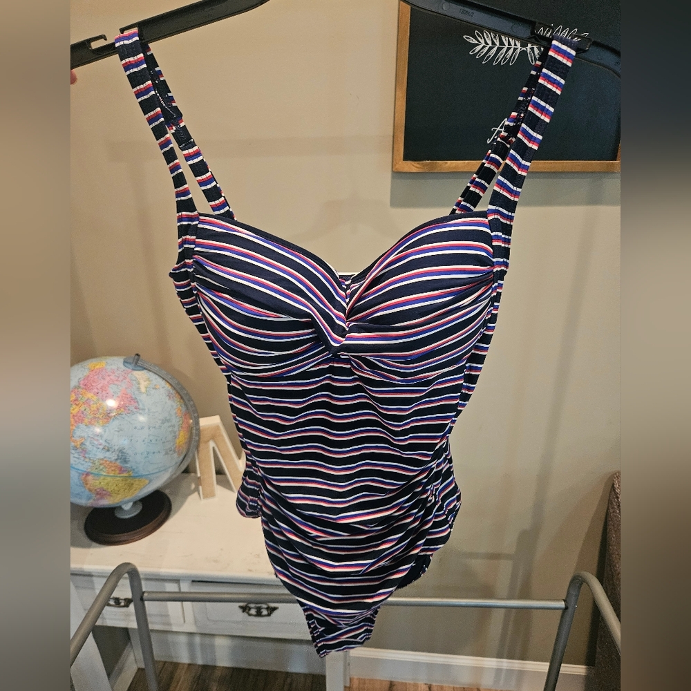 Nip Tuck One Piece Nautical Striped Swimsuit Size… - image 1